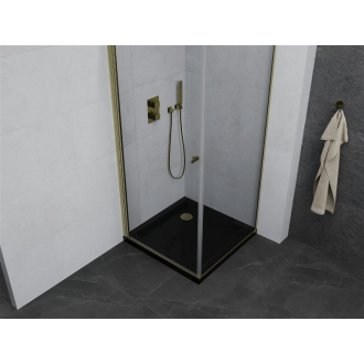 Mexen Pretoria sklopná sprchová kabína 80 x 80 cm, priehľadná, zlatá + plochá sprchová vanička, čierna - 852-080-080-50-00-4070G