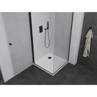 Mexen Pretoria vyklápacia sprchová kabína 80 x 80 cm, priehľadná, čierna + plochá sprchová vanička - 852-080-080-70-00-4010B