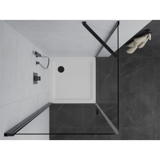 Mexen Pretoria vyklápacia sprchová kabína 80 x 80 cm, priehľadná, čierna + plochá sprchová vanička - 852-080-080-70-00-4010B