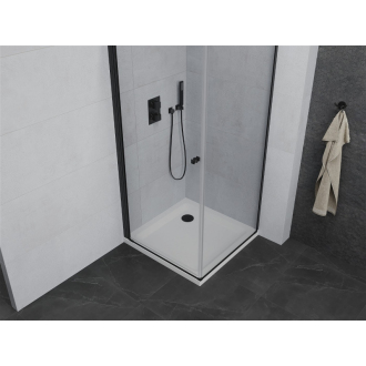Mexen Pretoria vyklápacia sprchová kabína 80 x 80 cm, priehľadná, čierna + plochá sprchová vanička - 852-080-080-70-00-4010B