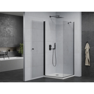 Mexen Pretoria vyklápacia sprchová kabína 80 x 80 cm, priehľadná, čierna + plochá sprchová vanička - 852-080-080-70-00-4010B