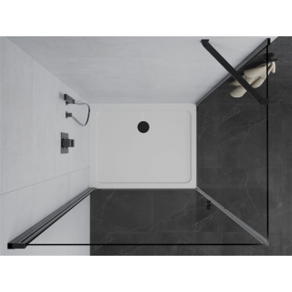 Mexen Pretoria sprchová kabína sklopná 90 x 80 cm, priehľadná, čierna + Sprchová vanička plochá - 852-090-080-70-00-4010B