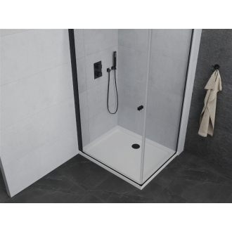 Mexen Pretoria sprchová kabína sklopná 90 x 80 cm, priehľadná, čierna + Sprchová vanička plochá - 852-090-080-70-00-4010B
