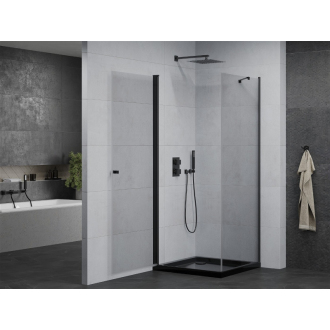 Mexen Pretoria sklopná sprchová kabína 80 x 80 cm, priehľadná, čierna + plochá sprchová vanička, čierna - 852-080-080-70-00-4070B
