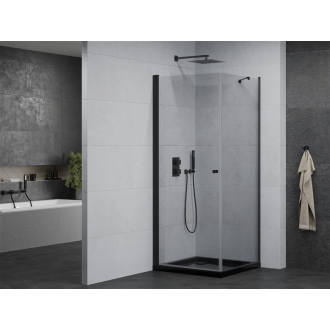 Mexen Pretoria sklopná sprchová kabína 80 x 80 cm, priehľadná, čierna + plochá sprchová vanička, čierna - 852-080-080-70-00-4070B