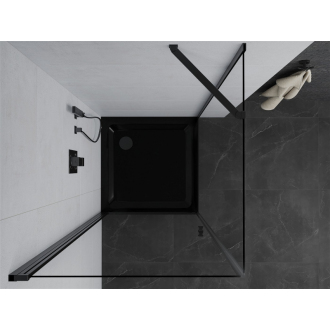 Mexen Pretoria sprchová kabína sklopná 90 x 90 cm, priehľadná, čierna + plochá sprchová vanička, čierna - 852-090-090-70-00-4070B