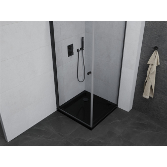 Mexen Pretoria sprchová kabína sklopná 90 x 90 cm, priehľadná, čierna + plochá sprchová vanička, čierna - 852-090-090-70-00-4070B