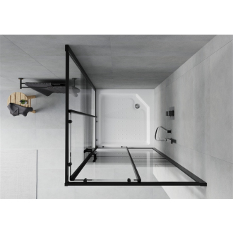 Mexen Rio štvorcová sprchová kabína 90 x 90 cm, pruhy, čierna + sprchová vanička Rio, biela - 860-090-090-70-20-4510