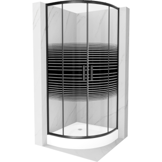 Sprchovací kút Mexen Rio polkruhový 70 x 70 cm, pruhy, čierna + sprchová vanička Rio, biela - 863-070-070-70-20-4710