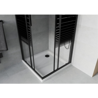 Mexen Rio štvorcová sprchová kabína 90 x 90 cm, pruhy, čierna + plochá sprchová vanička, biela - 860-090-090-70-20-4010B