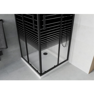 Mexen Rio štvorcová sprchová kabína 90 x 90 cm, pruhy, čierna + plochá sprchová vanička, biela - 860-090-090-70-20-4010B