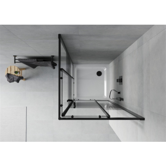Mexen Rio štvorcová sprchová kabína 90 x 90 cm, pruhy, čierna + plochá sprchová vanička, biela - 860-090-090-70-20-4010B