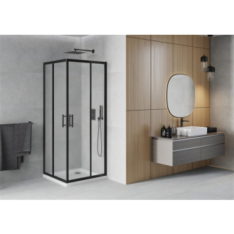 Mexen Rio štvorcový sprchovací kút 80 x 80 cm, mráz, čierna + plochá sprchová vanička, biela - 860-080-080-70-30-4010B