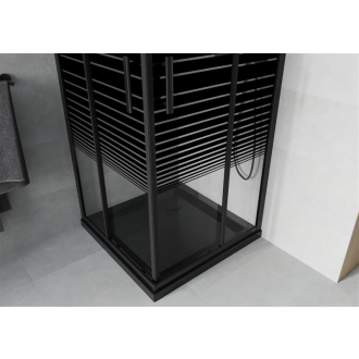Mexen Rio štvorcová sprchová kabína 80 x 80 cm, pruhy, čierna + plochá sprchová vanička, čierna - 860-080-080-70-20-4070B