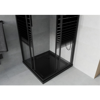 Mexen Rio štvorcová sprchová kabína 90 x 90 cm, pruhy, čierna + plochá sprchová vanička, čierna - 860-090-090-70-20-4070B