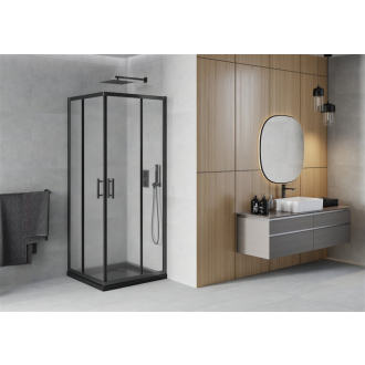 Mexen Rio štvorcový sprchovací kút 80 x 80 cm, mráz, čierna + plochá sprchová vanička, čierna - 860-080-080-70-30-4070B