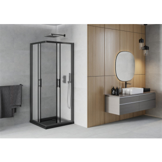 Mexen Rio štvorcový sprchovací kút 80 x 80 cm, mráz, čierna + plochá sprchová vanička, čierna - 860-080-080-70-30-4070B