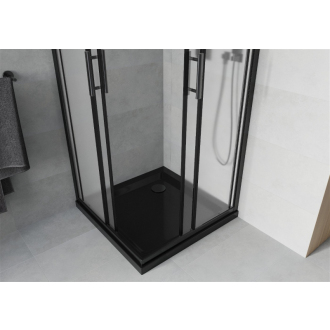 Mexen Rio štvorcový sprchovací kút 80 x 80 cm, mráz, čierna + plochá sprchová vanička, čierna - 860-080-080-70-30-4070B