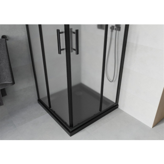 Mexen Rio štvorcový sprchovací kút 80 x 80 cm, mráz, čierna + plochá sprchová vanička, čierna - 860-080-080-70-30-4070B