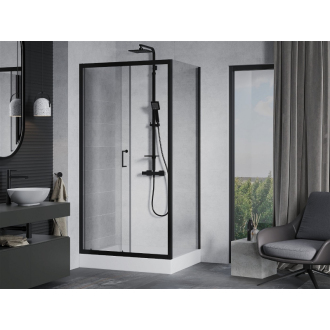 Mexen Apia výsuvná sprchová kabína 100 x 80 cm, priehľadná, čierna + sprchová vanička Rio - 840-100-080-70-00-4510