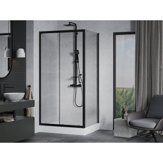 Mexen Apia výsuvná sprchová kabína 100 x 80 cm, priehľadná, čierna + sprchová vanička Rio - 840-100-080-70-00-4510