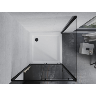 Mexen Apia výsuvná sprchová kabína 100 x 100 cm, transparentná, čierna + plochá sprchová vanička, biela - 840-100-100-70-00-4010B