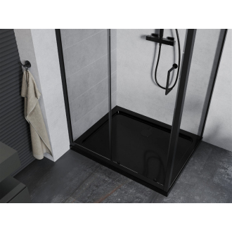 Mexen Apia výsuvná sprchová kabína 100 x 80 cm, priehľadná, čierna + plochá sprchová vanička, čierna - 840-100-080-70-00-4070B