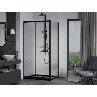 Mexen Apia výsuvná sprchová kabína 100 x 80 cm, priehľadná, čierna + plochá sprchová vanička, čierna - 840-100-080-70-00-4070B