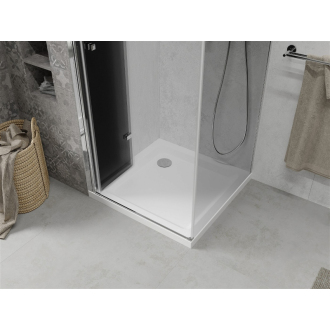 Mexen Lima skladací sprchovací kút 70 x 70 cm, grafit, chróm + plochá sprchová vanička, biela - 856-070-070-01-40-4010