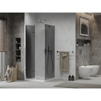 Mexen Lima skladací sprchovací kút 70 x 70 cm, grafit, chróm + plochá sprchová vanička, biela - 856-070-070-01-40-4010