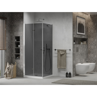 Mexen Lima skladací sprchovací kút 70 x 70 cm, grafit, chróm + plochá sprchová vanička, biela - 856-070-070-01-40-4010