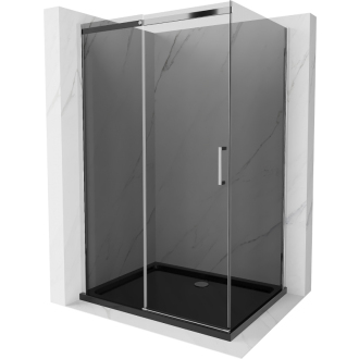 Mexen Omega výsuvná sprchová kabína 100 x 80 cm, grafit, chróm + plochá sprchová vanička, čierna - 825-100-080-01-40-4070