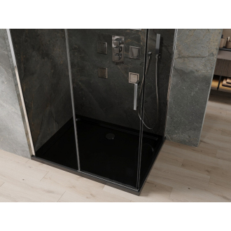 Mexen Omega výsuvná sprchová kabína 100 x 80 cm, grafit, chróm + plochá sprchová vanička, čierna - 825-100-080-01-40-4070