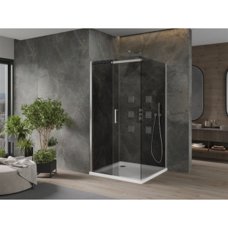 Mexen Omega výsuvná sprchová kabína 100 x 100 cm, grafit, chróm + plochá sprchová vanička, biela - 825-100-100-01-40-4010