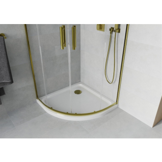 Mexen Rio polkruhová sprchová kabína 90 x 90 cm, transparentná, zlatá + plochá sprchová vanička, biela - 863-090-090-50-00-4110G