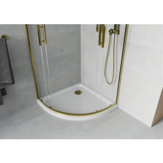 Mexen Rio polkruhová sprchová kabína 90 x 90 cm, transparentná, zlatá + plochá sprchová vanička, biela - 863-090-090-50-00-4110G