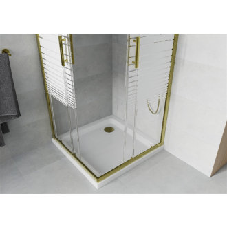 Mexen Rio štvorcová sprchová kabína 70 x 70 cm, pruhy, zlatá + plochá sprchová vanička, biela - 860-070-070-50-20-4010G