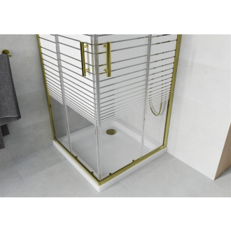 Mexen Rio štvorcová sprchová kabína 80 x 80 cm, pruhy, zlatá + plochá sprchová vanička, biela - 860-080-080-50-20-4010G