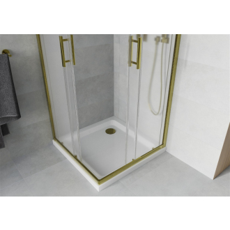Mexen Rio štvorcová sprchová kabína 70 x 70 cm, mráz, zlatá + plochá sprchová vanička, biela - 860-070-070-50-30-4010G
