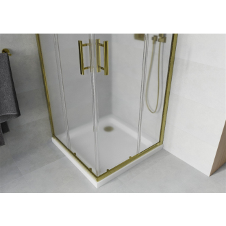 Mexen Rio štvorcová sprchová kabína 90 x 90 cm, mráz, zlatá + plochá sprchová vanička, biela - 860-090-090-50-30-4010G
