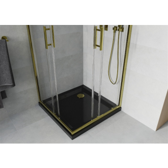 Mexen Rio štvorcová sprchová kabína 80 x 80 cm, priehľadná, zlatá + plochá sprchová vanička, čierna - 860-080-080-50-00-4070G