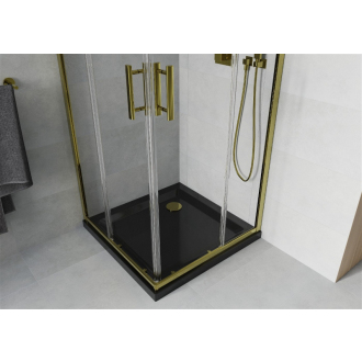 Mexen Rio štvorcová sprchová kabína 80 x 80 cm, priehľadná, zlatá + plochá sprchová vanička, čierna - 860-080-080-50-00-4070G