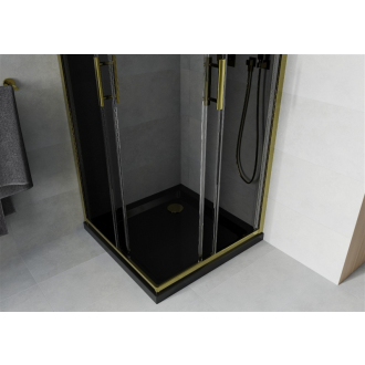 Mexen Rio štvorcová sprchová kabína 90 x 90 cm, grafit, zlatá + plochá sprchová vanička, čierna - 860-090-090-50-40-4070G