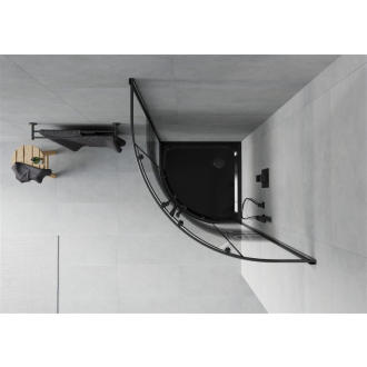 Sprchovací kút Mexen Rio polkruhový 80 x 80 cm, pruhy, čierna + Plochá sprchová vanička, čierna - 863-080-080-70-20-4170B