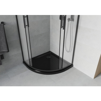 Sprchovací kút Mexen Rio polkruhový 80 x 80 cm, mráz, čierna + plochá sprchová vanička, čierna - 863-080-080-70-30-4170B