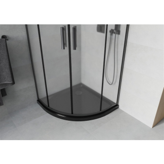 Sprchovací kút Mexen Rio polkruhový 80 x 80 cm, mráz, čierna + plochá sprchová vanička, čierna - 863-080-080-70-30-4170B