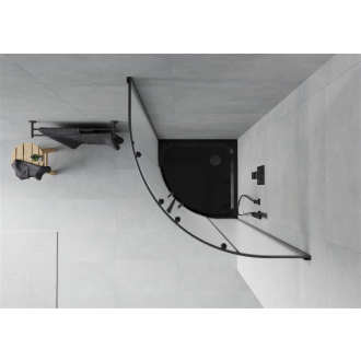 Sprchovací kút Mexen Rio polkruhový 80 x 80 cm, mráz, čierna + plochá sprchová vanička, čierna - 863-080-080-70-30-4170B