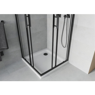 Mexen Rio štvorcová sprchová kabína 70 x 70 cm, priehľadná, čierna + plochá sprchová vanička, biela - 860-070-070-70-00-4010B
