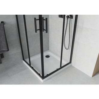 Mexen Rio štvorcová sprchová kabína 70 x 70 cm, priehľadná, čierna + plochá sprchová vanička, biela - 860-070-070-70-00-4010B