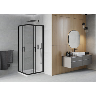 Mexen Rio štvorcový sprchovací kút 70 x 70 cm, mráz, čierna + plochá sprchová vanička, biela - 860-070-070-70-30-4010B